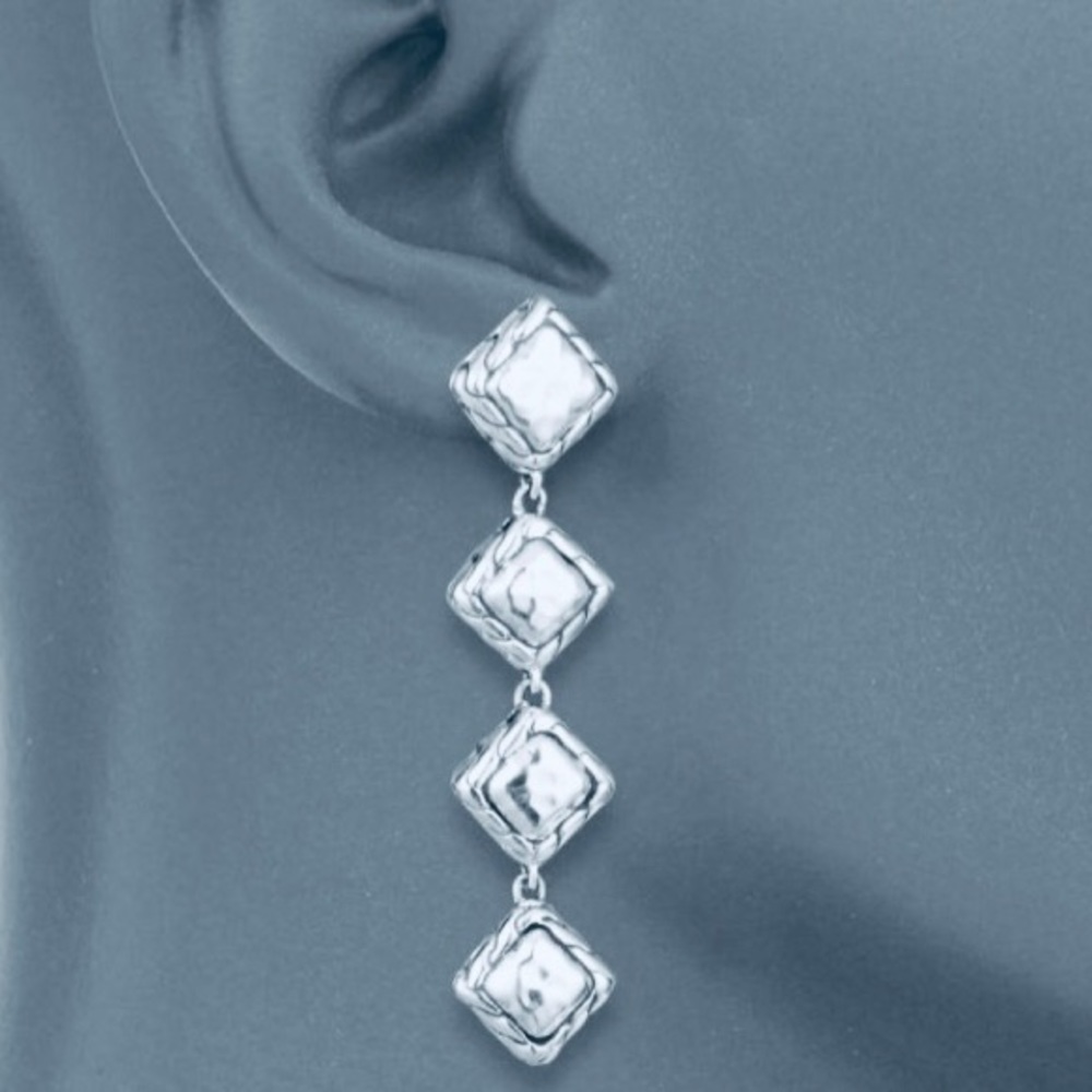JOHN HARDY Palu Four-Square Long Drop Dangle Earrings Sterling Silver 925